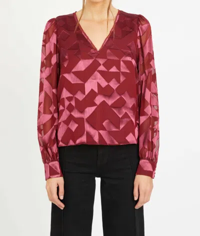 Caballero Ruby V-neck Top In Cabernet In Red