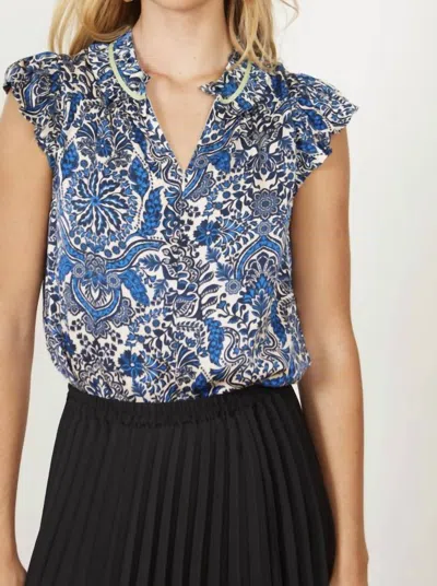 Caballero Scarlet Blouse In Coastal Damask In Multi