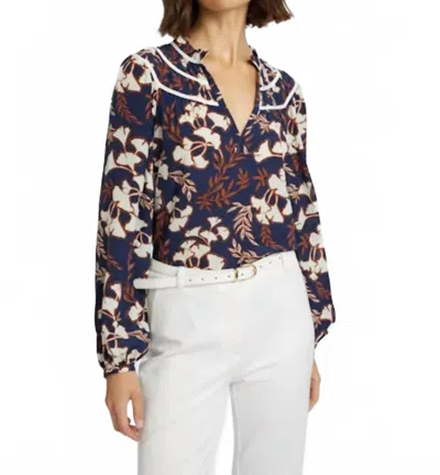 CABALLERO SOLANGE LONG SLEEVE TOP IN GINKO BLOCK PRINT