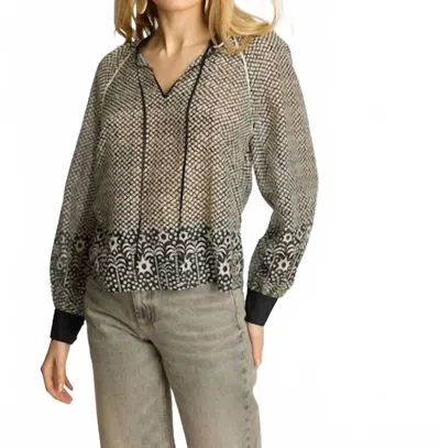 Caballero Sophie Long Sleeve Top In Indigo Dot In Green