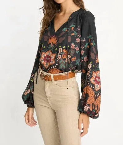 Caballero Sophie Long Sleeve Top In Leopard Peony In Black