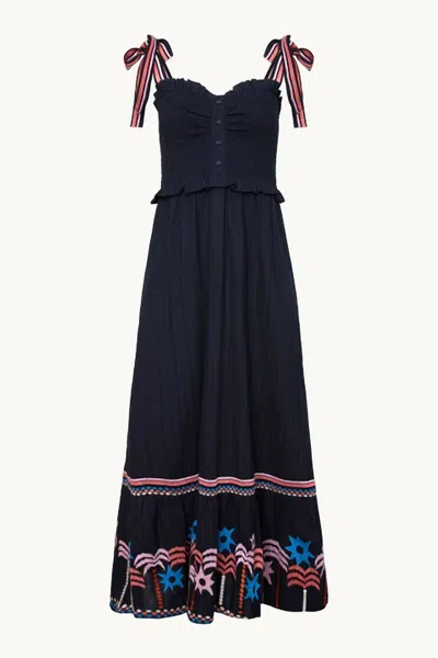 Caballero Women's Thandi Dress In Peacoat Navy Palm Embroidery In Blue