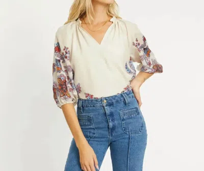 Caballero Zara Top In Woodblock Bloom In Neutral