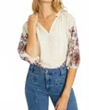 Caballero Zara V Neck Top In Woodblock Bloom In Multi