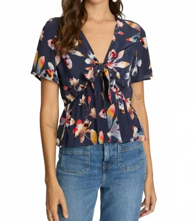 Caballero Zinnia Floral Top In Watercolor Bloom In Blue