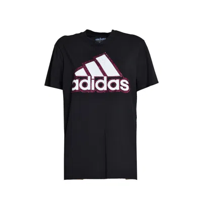 Caban Romantic X Adidas Black Cotton T-shirt Swarovski Applications