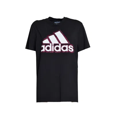 CABAN ROMANTIC X ADIDAS BLACK COTTON T-SHIRT SWAROVSKI APPLICATIONS