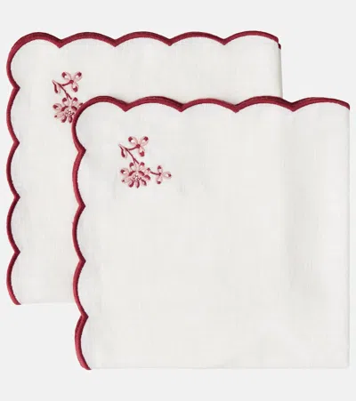 Cabana Botanica Set Of 2 Embroidered Linen Napkins In White