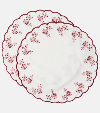 Cabana Botanica Set Of 2 Embroidered Linen Placemats In White