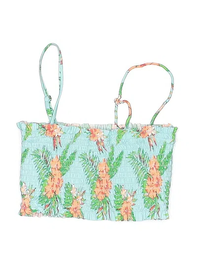 Pre-owned Cabana Del Sol Swimsuit Top Blue Tropical Pattern Swimwear