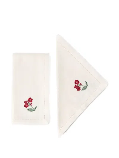 Cabana Floral Medley Embroidered Linen Napkins (pack Of Six) In Neutral