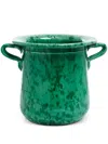 Cabana Glazed Ceramic Vessel (24cm X 26cm) In Green