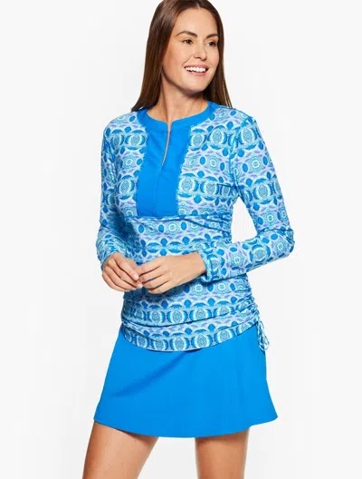 Cabana Life Misses - Â® Crystal Cove Ruched Sport Shirt - Crystal Geo - Directoire Blue - Medium Talb