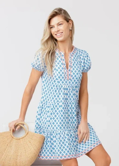 Cabana Life Embroidered Short Sleeve Tiered Dress In Blue