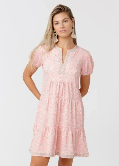 Cabana Life Embroidered Short Sleeve Tiered Dress In Pink