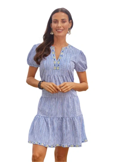 Cabana Life Embroidered Short Sleeve Tiered Dress In Seaside