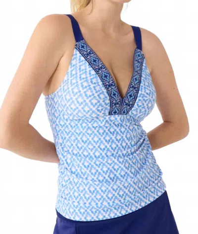 Cabana Life Embroidered Tankini Top In Seaside In Blue
