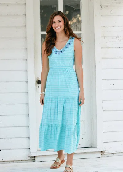Cabana Life Flowy Naples Embroidered Tiered Maxi Dress In Blue