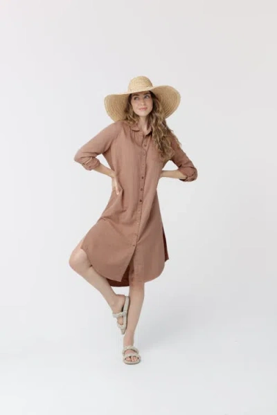 Cabana Life Gauze Button Down Shirt Dress In Brown
