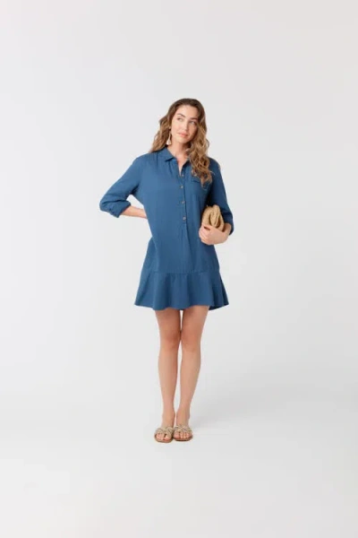 Cabana Life Gauze Button Front Shirt Dress In Blue