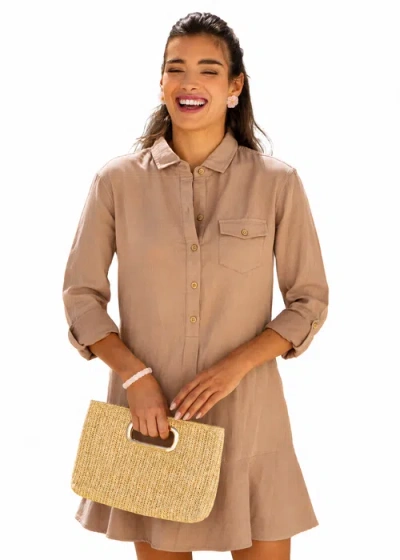 Cabana Life Gauze Button Front Shirt Dress In Brown