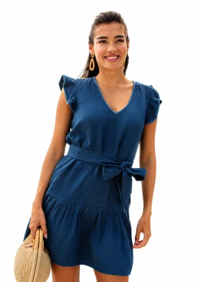 Cabana Life Gauze Tie Waist Dress In Blue