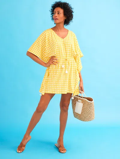 Cabana Life Misses - Â® Sun Mosaic Caftan Cover-up - Yellow Chiffon/white - Xs Talbots In Yellow Chiffon,white