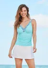 Cabana Life Naples Embroidered Ruched Tankini Top In Purple