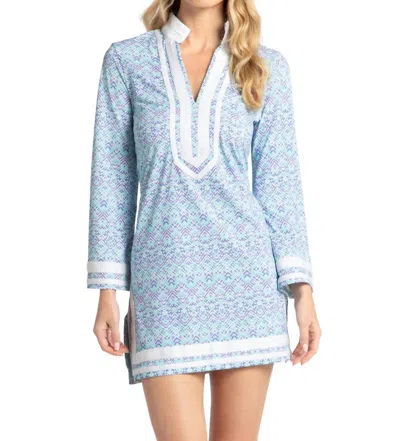 Cabana Life Naples Long Sleeve Tunic Dress In Multi In Blue
