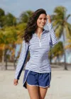 Cabana Life Navy Stripe 1/4 Zip Sport Top In Blue