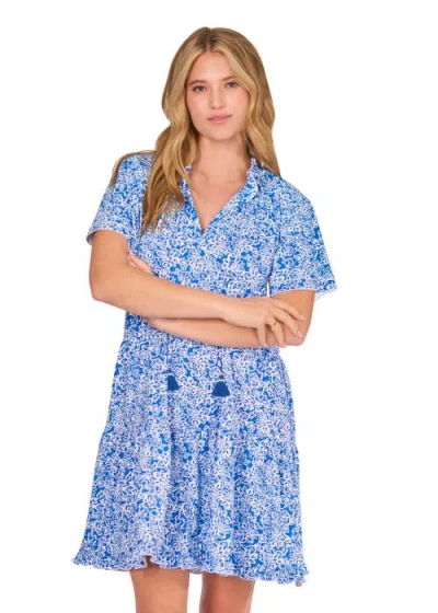 Cabana Life Short Sleeve Tiered Dress In Blue Game Day