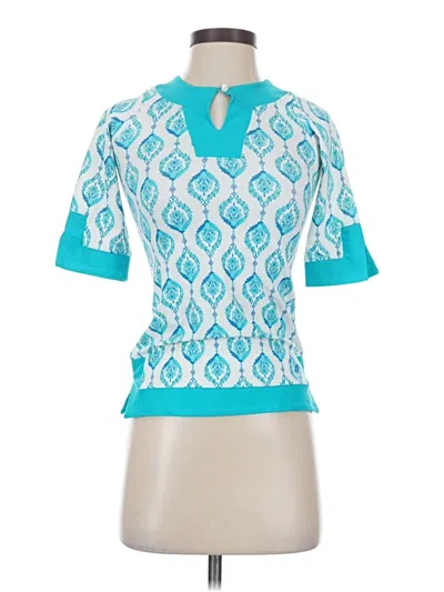 Pre-owned Cabana Life Short Sleeve Top Teal Keyhole Neckline Tops