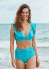 Cabana Life Ruffle Sleeve Tie Bikini Top In St Pete In Green