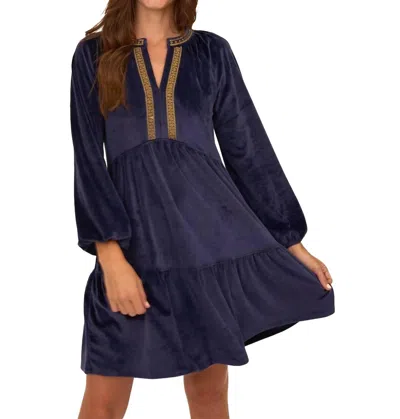 Cabana Life Tiered Velvet Dress In Navy In Blue