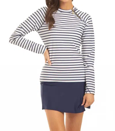 Cabana Life Zipper Rashguard Top In Navy Stripe In Blue
