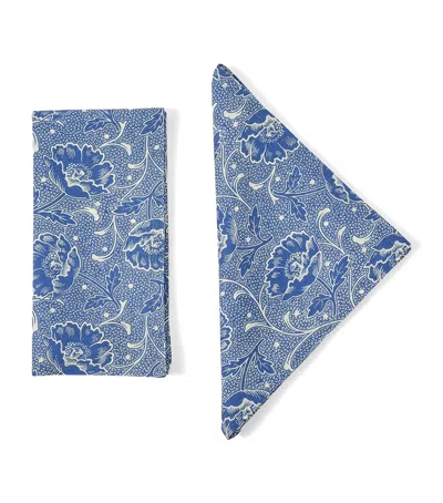 Cabana Magazine Set Of 4 Linen Toscana Napkins In Blue