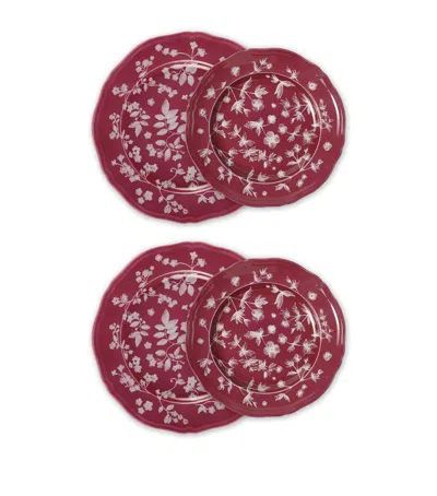 Cabana Magazine X Ginori 1735 Porcelain Floral Plate Set In Red