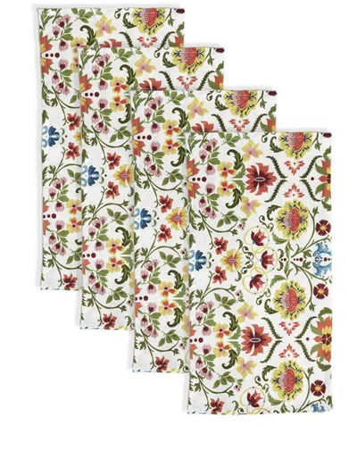 Cabana Rinascimento Floral Napkins (set Of Four) In White