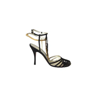 Cabeceo Cage Design Black Suede High-heeled Sandals In Multi