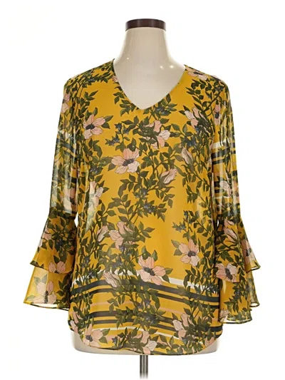 Pre-owned Cabi 3/4 Sleeve Blouse In Gold