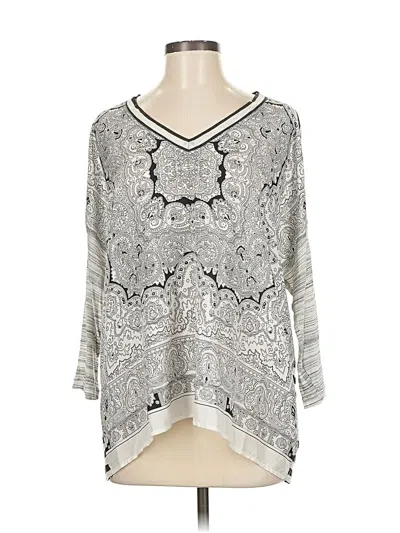 Pre-owned Cabi 3/4 Sleeve Silk Top White V Neck Tops