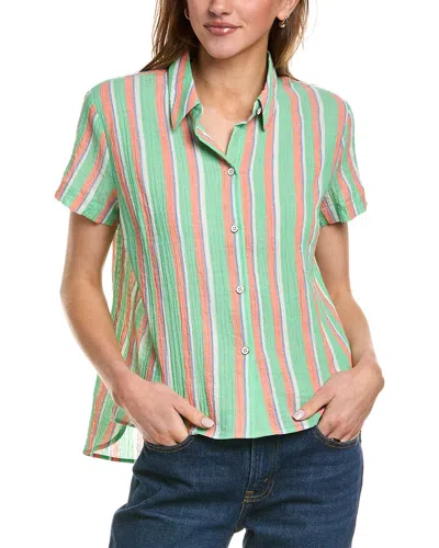 Cabi Crinkled Linen-blend Camp Shirt In Green