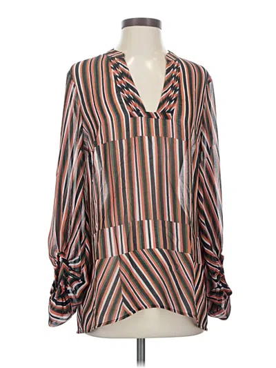 Pre-owned Cabi Long Sleeve Blouse In Brown