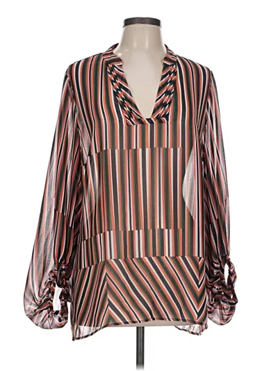 Pre-owned Cabi Long Sleeve Blouse In Brown