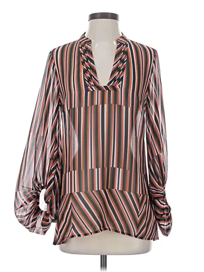 Pre-owned Cabi Long Sleeve Blouse In Brown
