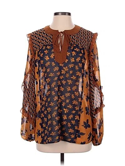 Pre-owned Cabi Long Sleeve Blouse In Brown