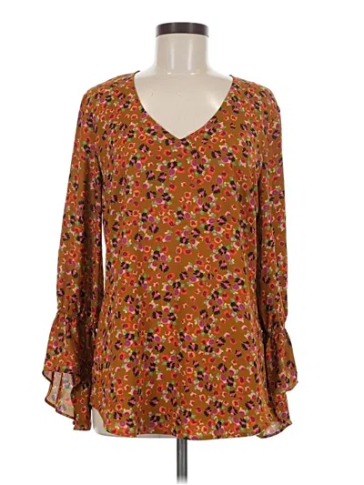 Pre-owned Cabi Long Sleeve Blouse In Brown