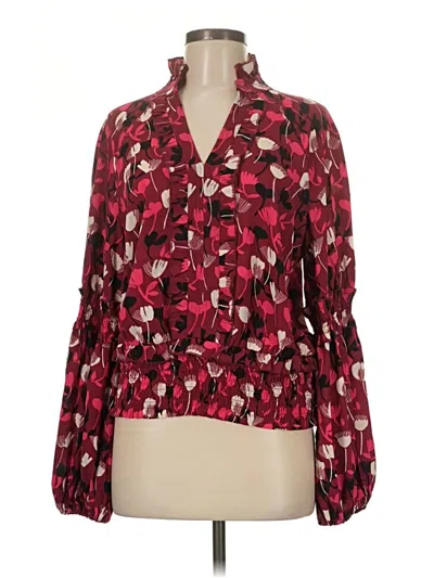 Pre-owned Cabi Long Sleeve Blouse In Burgundy