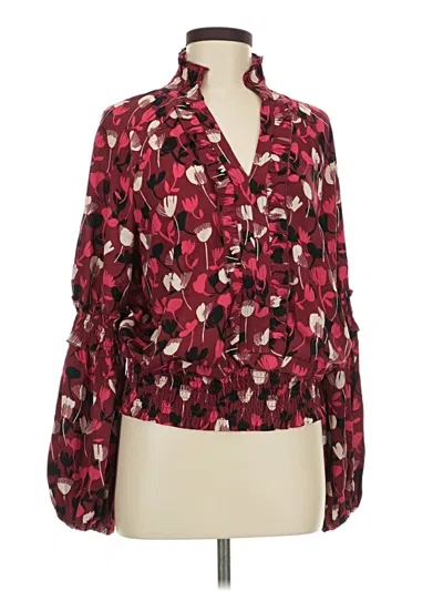Pre-owned Cabi Long Sleeve Blouse In Burgundy