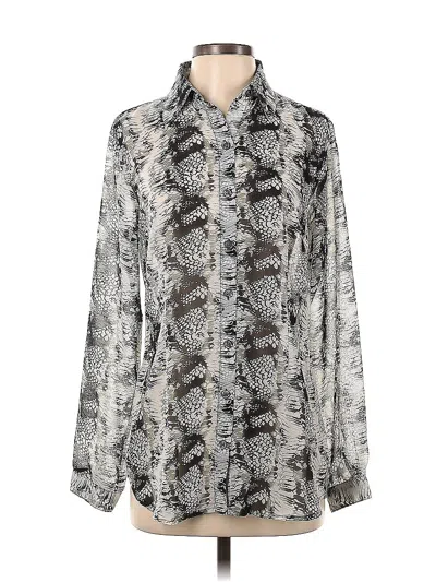 Pre-owned Cabi Long Sleeve Blouse In Silver